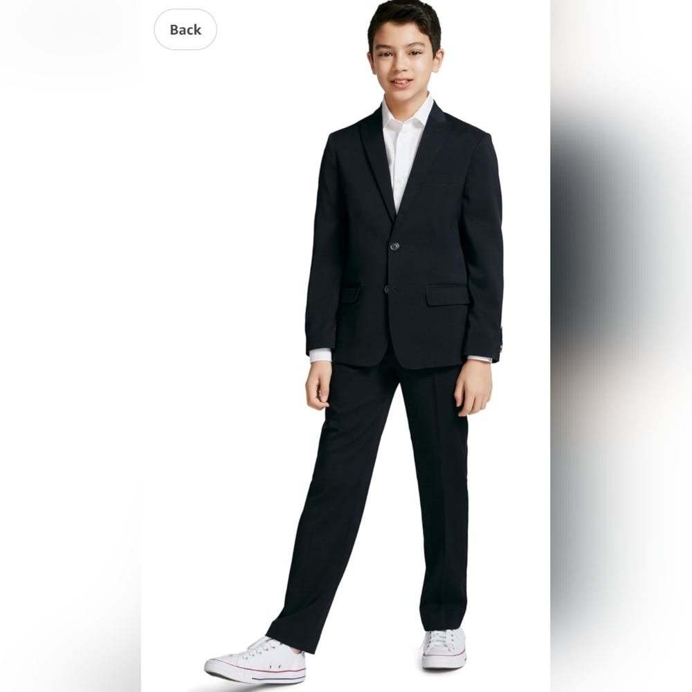NWT Boys Black Calvin Klein Suit 2 Piece Stretch Slim Fit